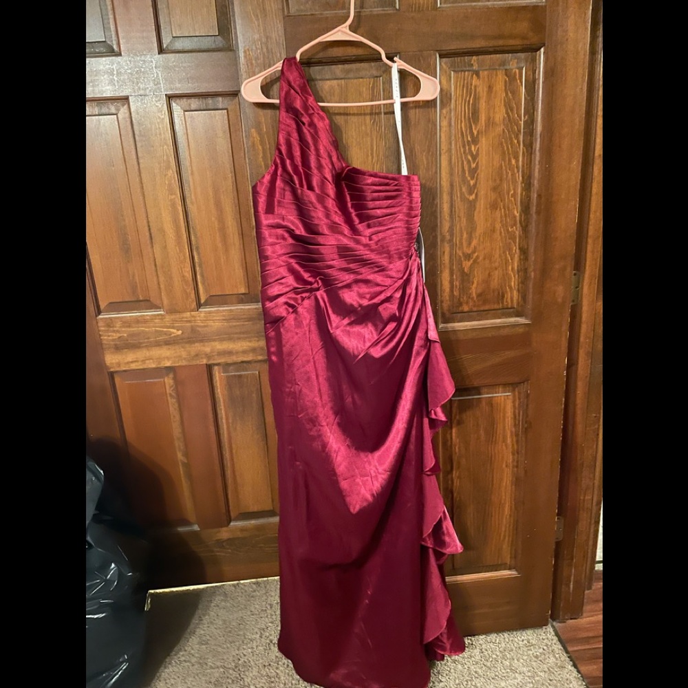 One shoulder formal satin dress